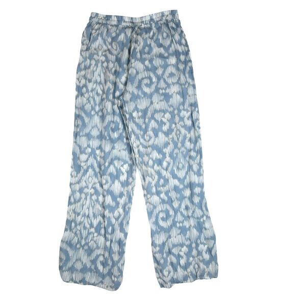 Zara Blue White Ikat Print Lounge Pants Medium Elastic Waist Boho Resortwear - Picture 2 of 8